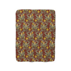 Red Blanket, Livingroom Throw, Bedroom Blanket, Passion Fruit Sherpa, Floral Sherpa, Floral Blanket, Orange, Rust, Sage, Craftsman Throw
