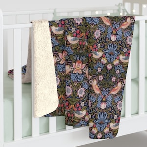 William Morris Strawberry Thief Sherpa Fleece Blanket: Victorian Decor