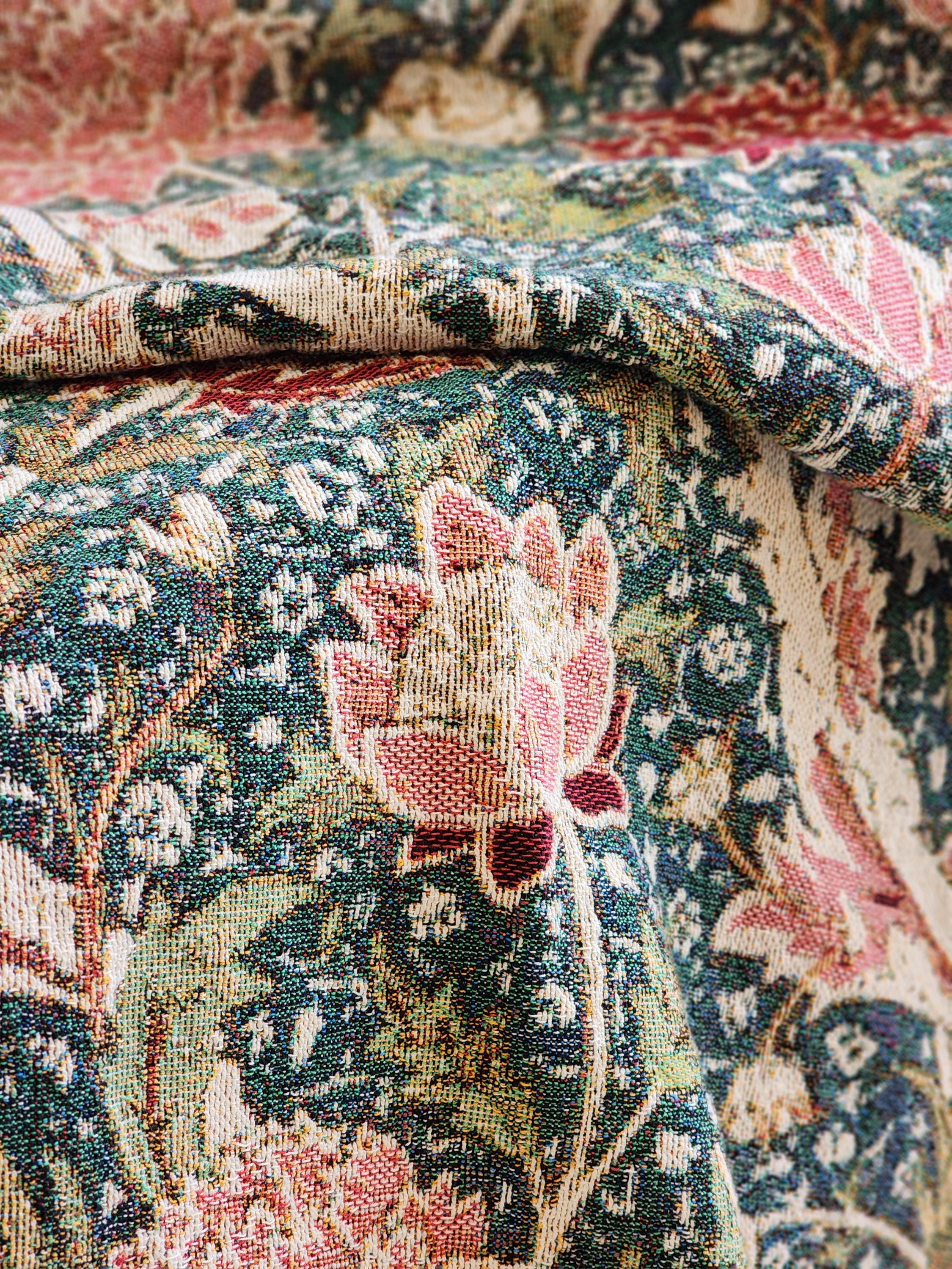 William Morris Floral Woven Cotton Blanket: Arts & Crafts Throw, Made in USA