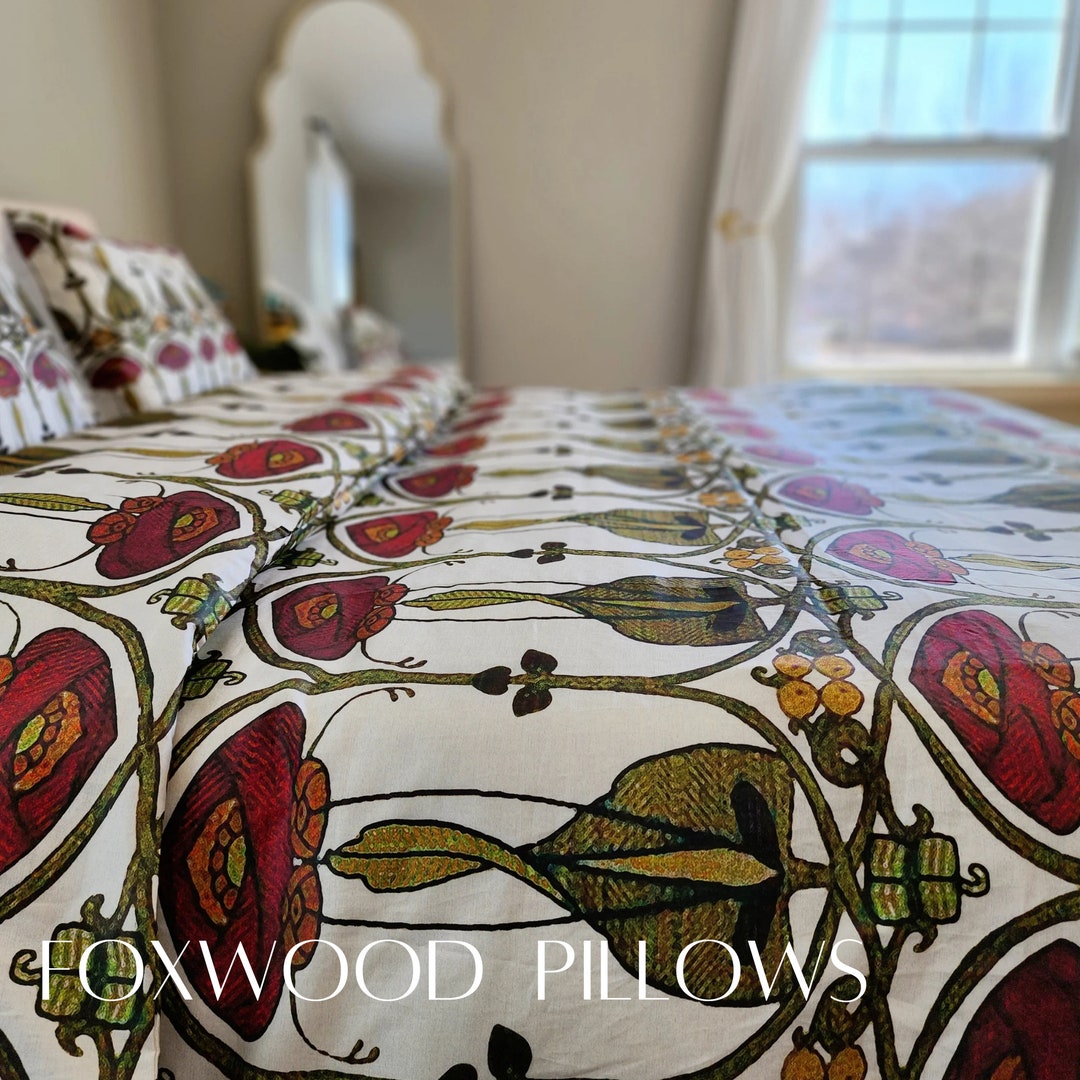 Craftsman Duvet Cover, Art Nouveau Bedding, Cotton Sateen Duvet Cover, Mackintosh Rose, Arts