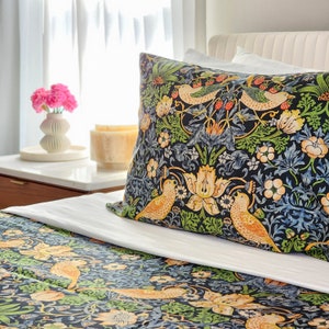 William Morris Organic Cotton Sateen Duvet Cover Sage Indigo Blue Bedspread 100% Cotton Strawberry Thief Bedding Arts & Crafts Duvet Cover