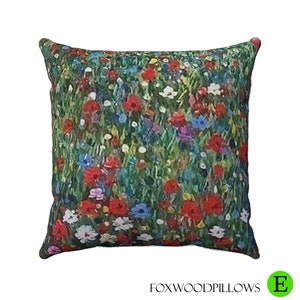 Klimt Flower Pillow, Spring Decor, Cushion, Decorative Pillow, Floral Pillow, Bed Throw Pillow, Gustav Klimt, Accent Pillow