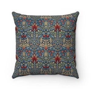 Floral Pillow, Mission Pillow, Craftsman, Arts and Crafts Movement. Snakeshead Pattern, William Morris, Golden Highlights, Faux Suede Pillow