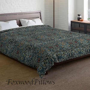 Blue Comforter, Blackthorn, William Morris Bedspread, Luxurious Bedspread, Soft Comforter, Light Weight, Queen Bedding, King Comforter, Rose