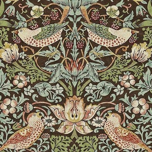 Custom Order for Kristin ~ Black-out Faux Linen Lined Custom-Made Curtains, William Morris &quot;Strawberry Thief in Chocolate&quot; design