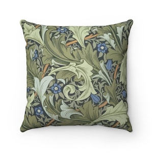 William Morris Acanthus Pillow: Arts & Crafts Floral Faux Suede