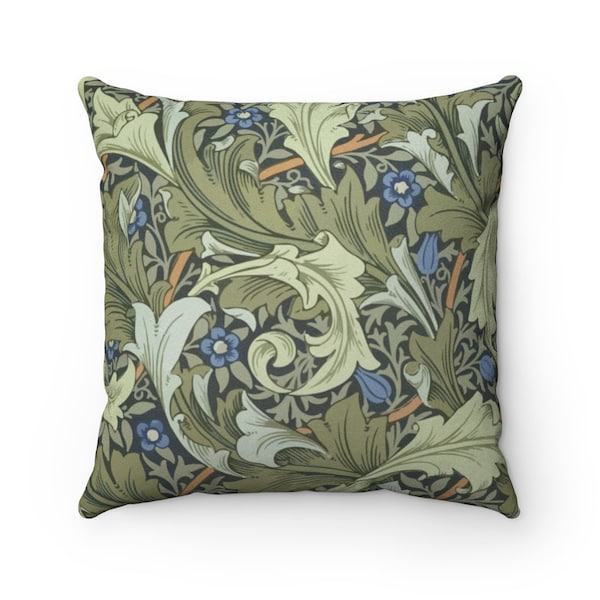 Acanthus Pillow, William Morris, JH Dearle, Faux Suede Pillow, Green, Blue Flowers, Country Home, Arts Crafts Décor