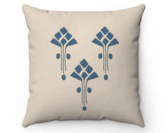 Floral Craftsman Pillow: Blue-Green Arts & Crafts Throw Pillow