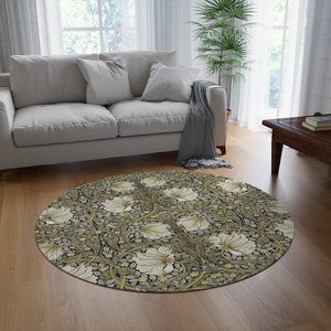 William Morris Green Floral Round Rug: Arts & Crafts Chenille Accent Rug