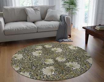 William Morris vloerkleed | Arts & Crafts gebloemd chenillevloerkleed | Rond 60-inch decoratief vloerkleed