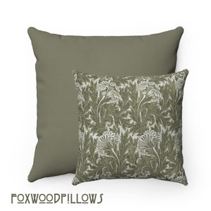 William Morris Tulip Pillow, Green Leaves, Cream Flower, Victorian Style, Arts and Crafts Movement Décor, Accent Pillow