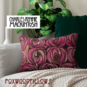 Art Nouveau Pillow, Roses, Charles Rennie Mackintosh, Glasgow Rose, Arts and Crafts Pillow