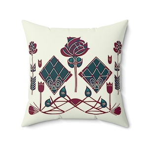 Rose Pillow - Charles Rennie Mackintosh - Glasgow Rose - Art Nouveau - Square Accent Pillow