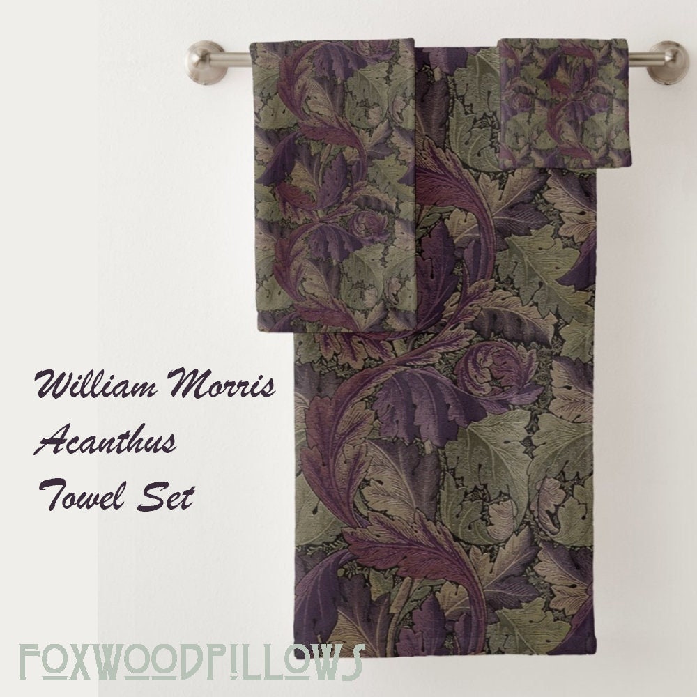 Purple Acanthus Towel Set: William Morris Inspired Bath Decor