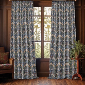 Strawberry Thief Dark Navy Curtains  William Morris Window Curtains