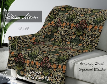 William Morris Velveteen Plush Blanket: Hyacinth Floral Throw