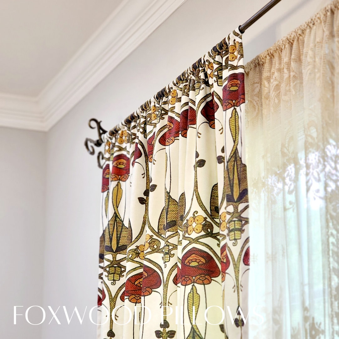 Charles Rennie Mackintosh Curtains: Heavy Faux Suede, Lined Drapes
