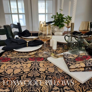 Red & Gold Floral Tablecloth: William Morris Arts and Crafts Design