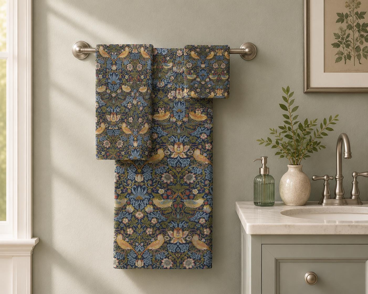 William Morris Towel Set | Blue Guest Bathroom Towels - Etsy