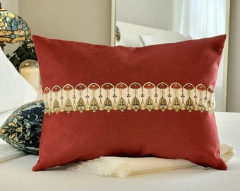 Red Floral Charles Rennie Mackintosh Scottish Accent Pillow | Luxurious Fabric for Art Nouveau Decor