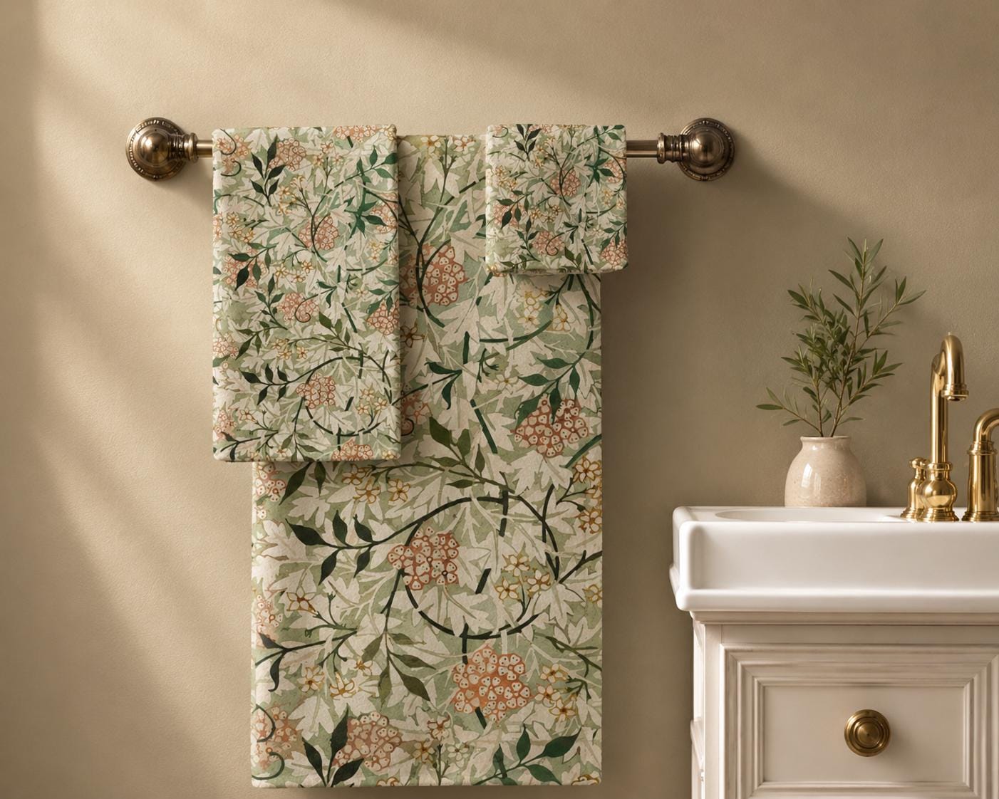 Cottagecore Guest Bathroom Towel Set William Morris Jasmine Hand