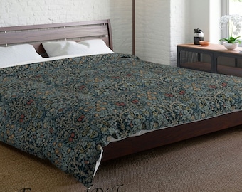 Blackthorn Floral Comforter: William Morris Indigo Arts & Crafts Bedding