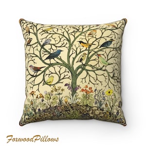 Songbird Pillow, Birds of Many Climes, Tree of Life, CFA Voysey, Flowers, Nature, Arts and Crafts Movement, Country Pillow