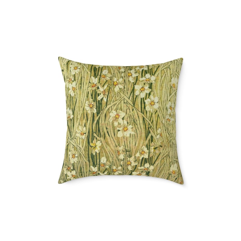 Wildflower Pillow | Green and Gold Accent Pillow | Craftsman Decor image 2