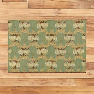 William Morris Waterlily Area Rug: Green Floral Botanical Design