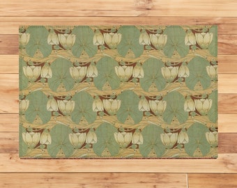 William Morris Waterlily Area Rug: Green Floral Botanical Design