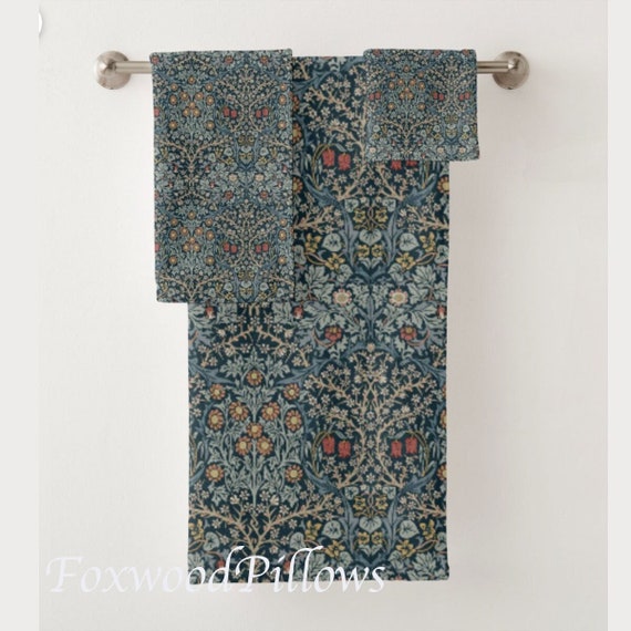 Floral Towel Set Indigo Blue Guest Bathroom Towels Wash Cloth
