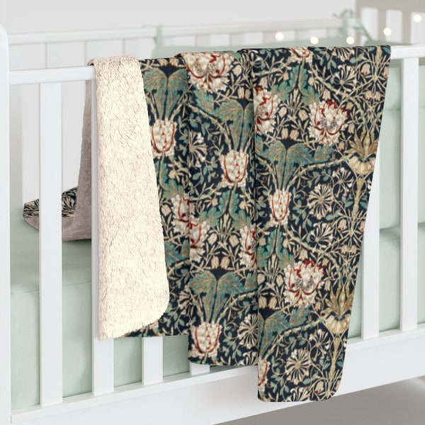 Manta de sherpa floral de William Morris: manta de madreselva