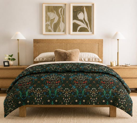 William Morris Floral Comforter: Blackthorn Indigo Bedding - Etsy
