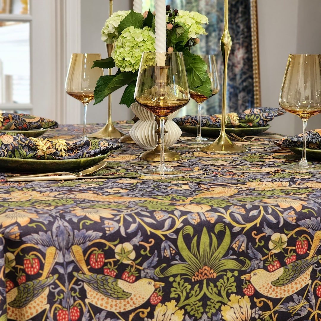 William Morris Strawberry Thief Tablecloth | Arts & Crafts Cotton