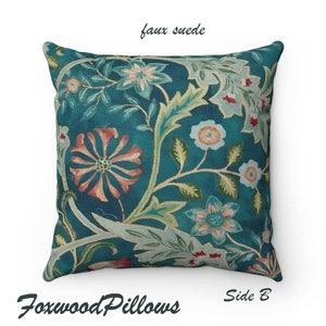 Teal Pillow, William Morris Pillow, Floral Pillow, Wilhelmina, Craftsman Pillow, Mission Bedding, Victorian Decor, Teal Cushion, Rich Color