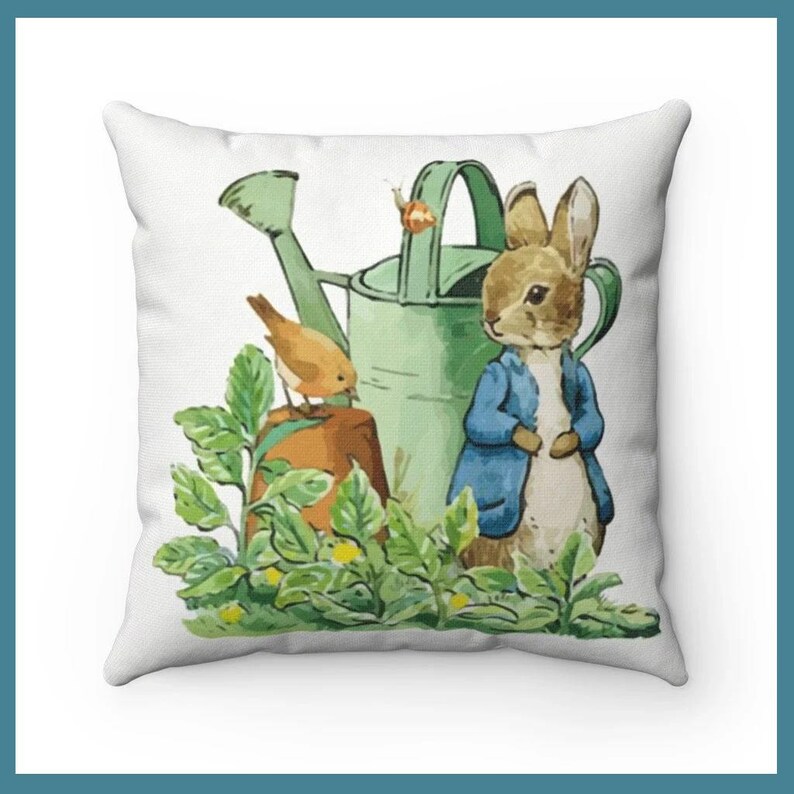 Peter Rabbit Spring Pillow, Beatrix Potter Art, Square Pillow with Insert image 5