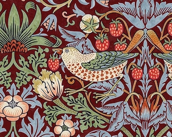 Strawberry Thief William Morris Curtain | Burgundy Wine Background Window Curtain