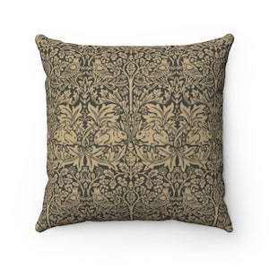 Rabbit Pillow, Brer Rabbit Pillow, William Morris Cushion, Brer Rabbit Throw, Brown and Taupe Hues, Golden Brown Rabbit Pillow