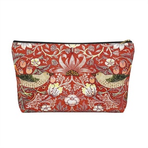 William Morris Crimson Strawberry Thief Cosmetic Bag: Bird & Floral Accessory Pouch