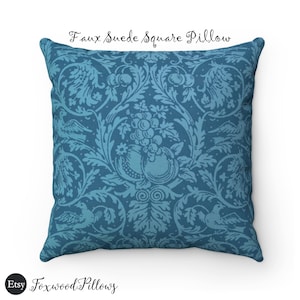 William Morris Faux Suede Pillow: Queen Anne Carolina Blue Design