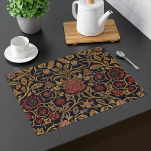 Floral Placemat, Elegant Dinning Placemat, Fall Dining Set, William Morris, Violet and Columbine, Placemat, Thanksgiving Table, Gold and Red