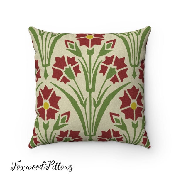 Rich Maroon Flower Cushion, Flower Pillow, Christopher Dresser Design, Arts and Crafts Movement, Faux Suede Square Pillow