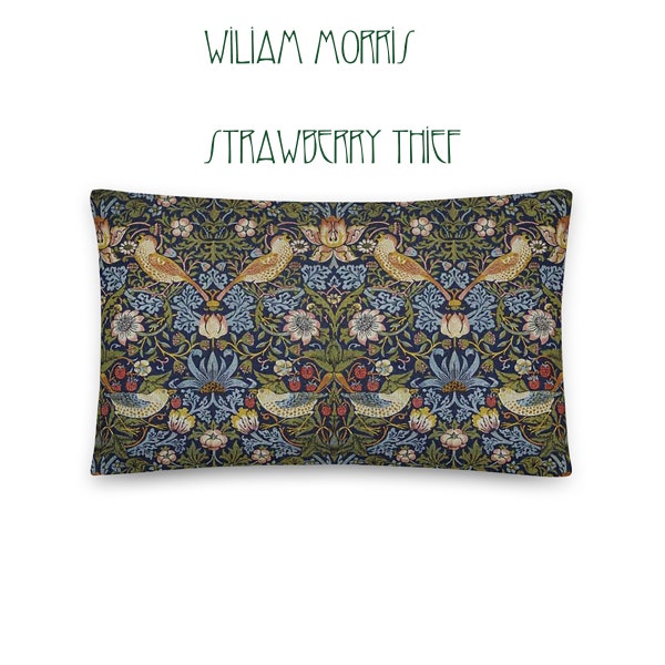 Strawberry Thief Pillow, William Morris, Pillow Insert Included, Lumbar Pillow, Bedroom Decor, Bolster Cushion, Romantic Floral Pillow