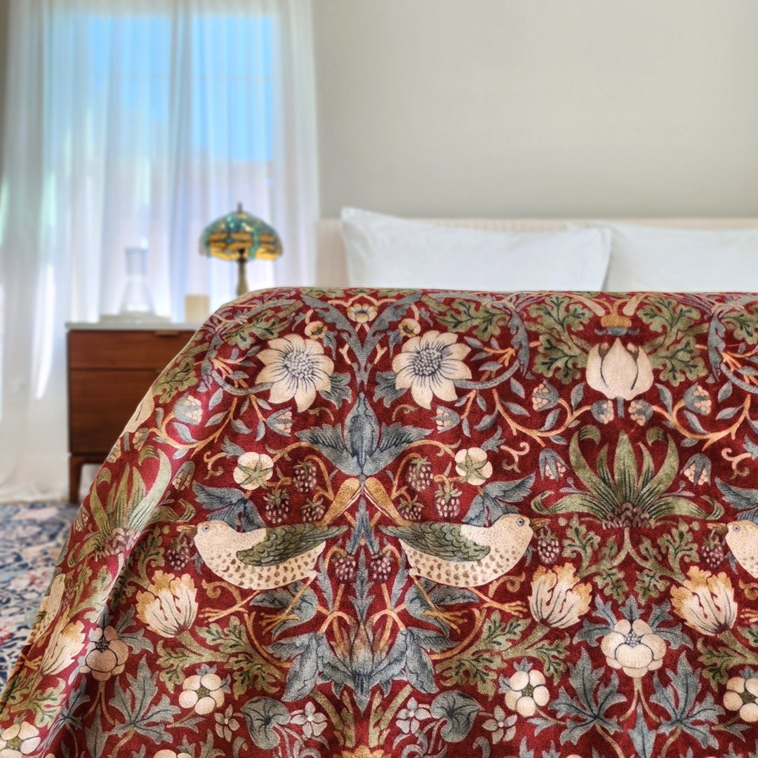 Floral Blanket, William Morris Blanket, Red Throw, Mission Décor