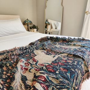 Unicorn Tapestry Woven Blanket: Foxwood Home Cotton Throw