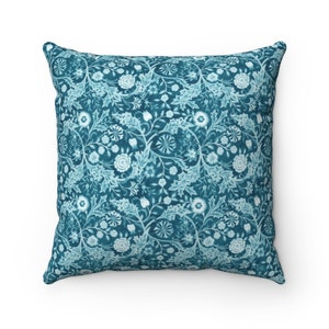 William Morris Floral Pillow: Teal Wilhelmina Throw Pillow