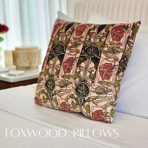 Floral Pillow, Art Nouveau Pillow, Stickley Pillow, Charles Rennie Mackintosh, Pink Pillow, Mackintosh Rose, Scottish, Margaret Macdonald