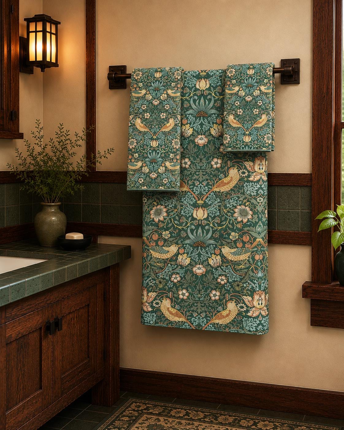 William Morris Strawberry Thief Towel Set: Green Bird Décor - Etsy