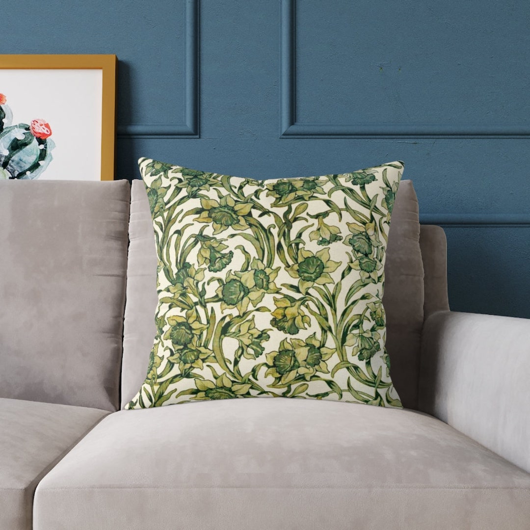 Green Sofa Cushion, Floral Pillow, Greens Golds, C Wheeler, Arts