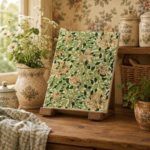 William Morris Honeysuckle Ceramic Tile: Arts and Crafts Decor